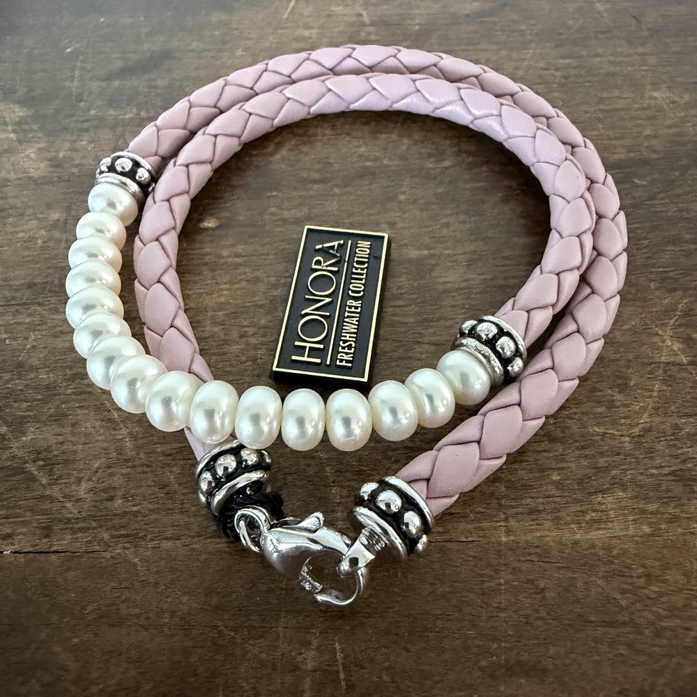 New HONORA Genuine Pink Leather Sterling Silver 925 Freshwater Pearl Necklace